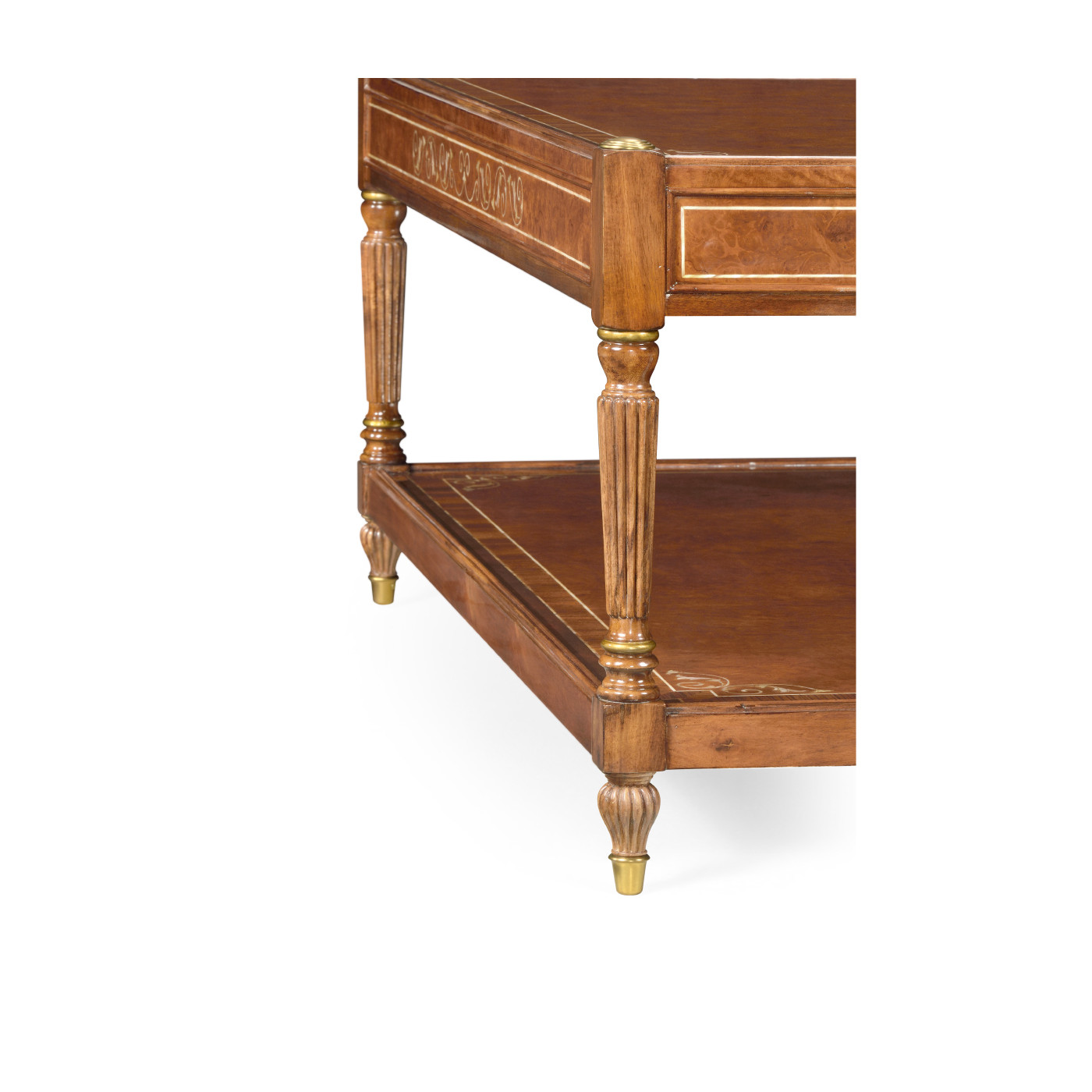 Burl and mother of pearl inlaid square coffee table