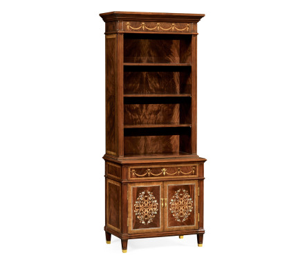Tall Mahogany & Mother of Pearl Bookcase on Chest