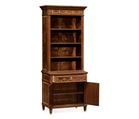 Tall Mahogany & Mother of Pearl Bookcase on Chest
