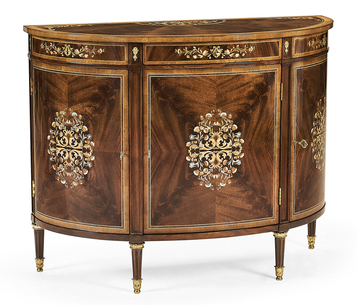 Mahogany & Mother of Pearl Demilune Cabinet