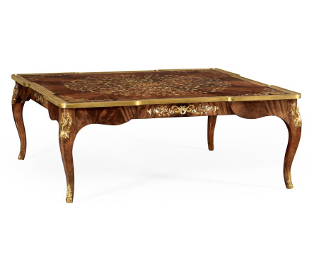 Mahogany Square Coffee Table with Brass Details