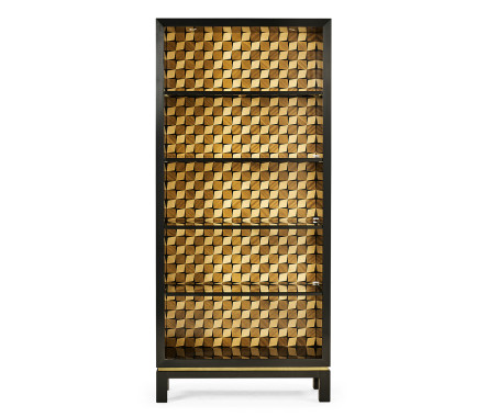 Black Bookcase with Interior Geometric Pattern