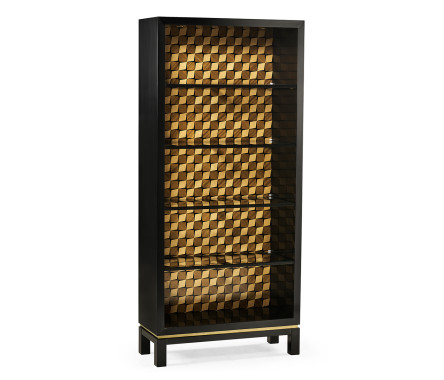 Black Bookcase with Interior Geometric Pattern
