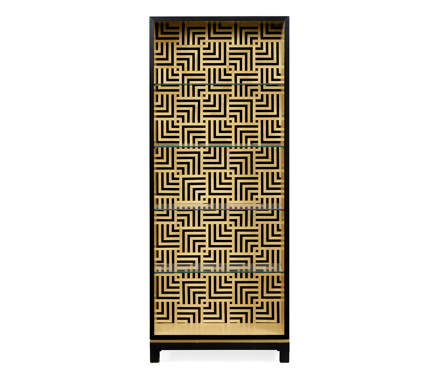 Black Display Cabinet with Interior Geometric Pattern