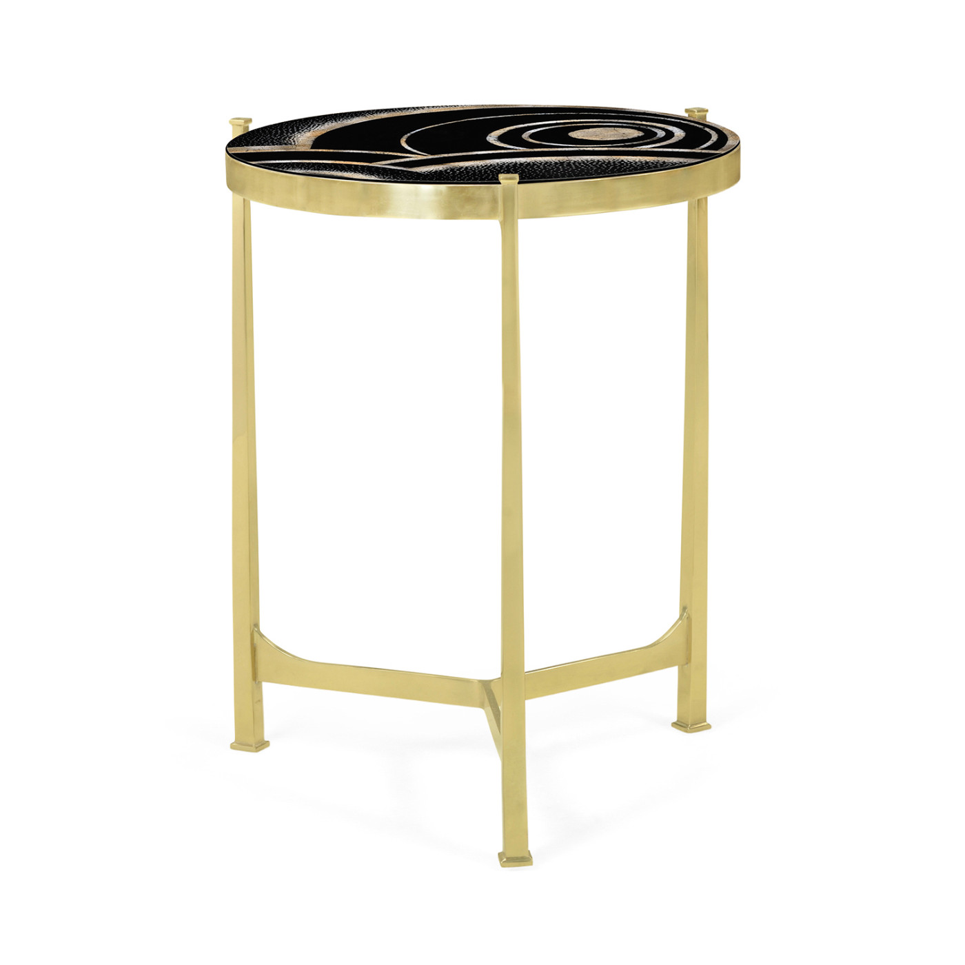 Medium Solid Brass & Eggshell & Laquer Top Round Lamp Table