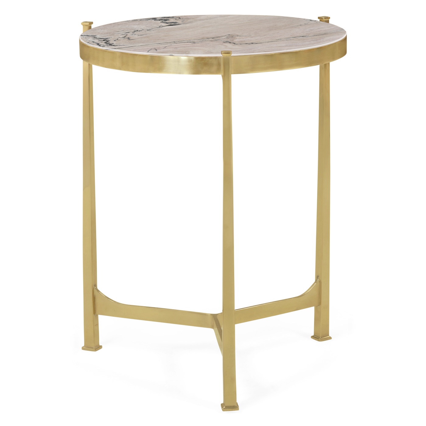Medium Solid Brass & Blanco Equador Marble Top Round Lamp Table 