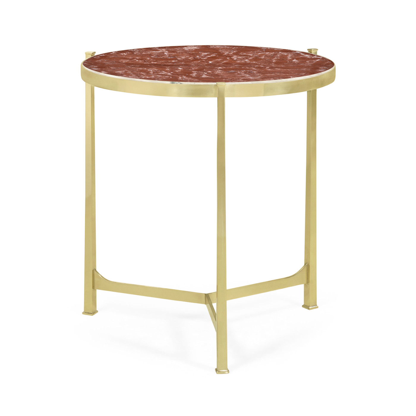 Large Solid Brass & Red Brazil Marble Top Round Lamp Table