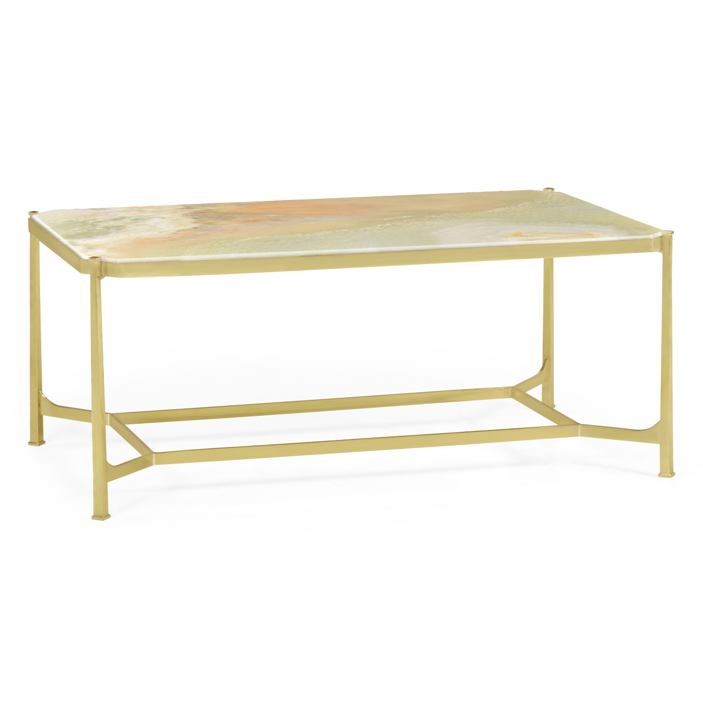 Rectangular Solid Brass & Green Onyx Top Coffee Table