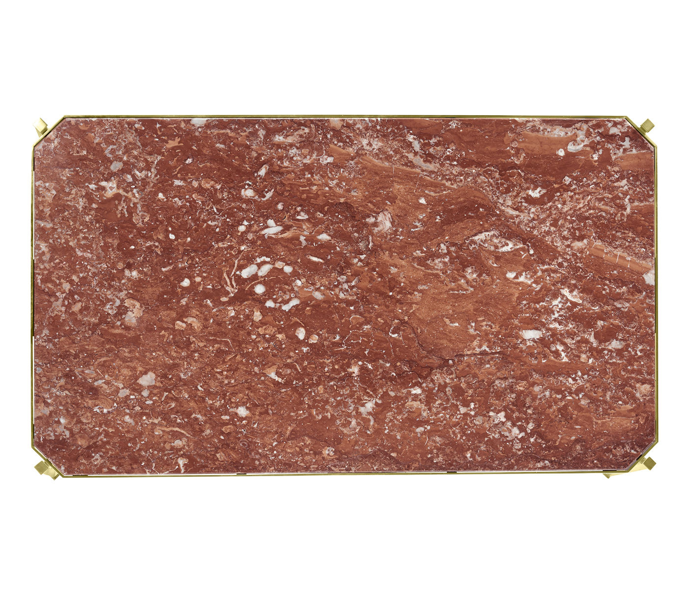 Rectangular Solid Brass & Red Brazil Marble Top Coffee Table