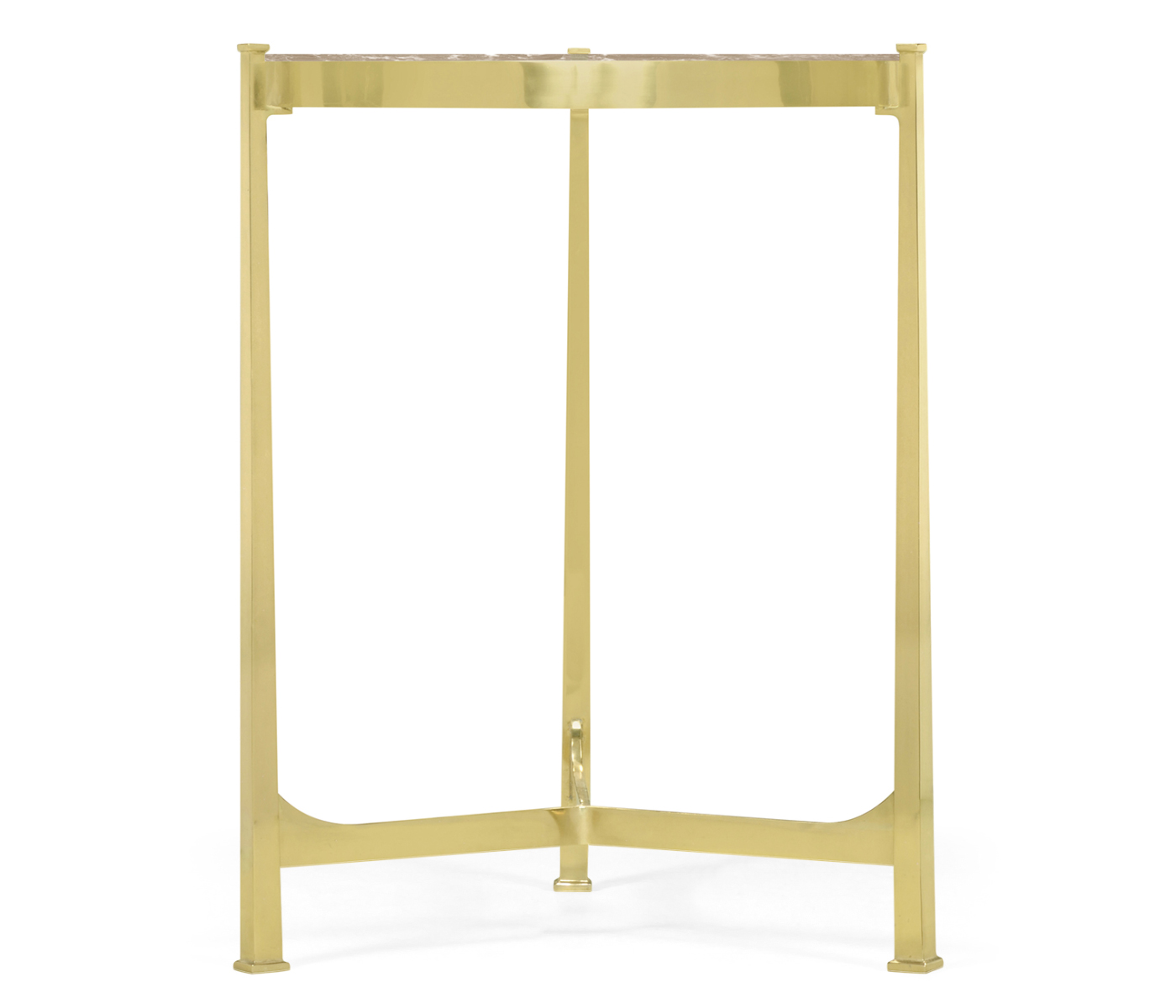 Small Solid Brass & Blanco Equador Marble Top Demilune Console Table