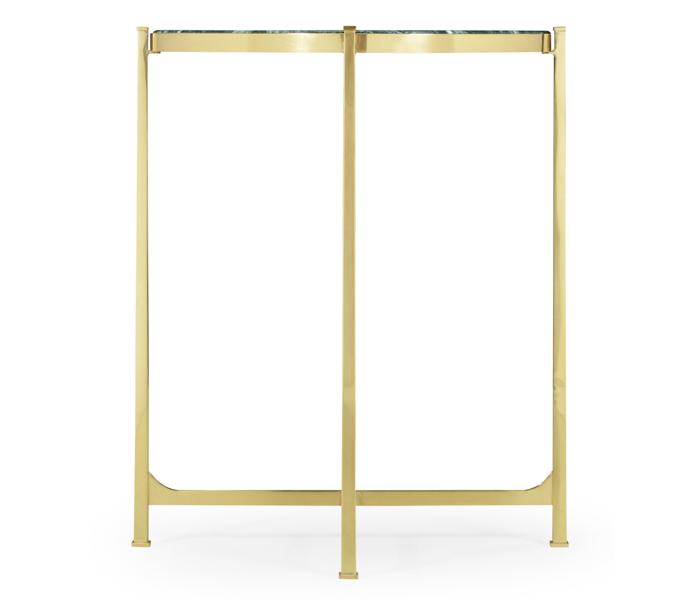 Small Solid Brass & Green Napoly Marble Top Demilune Console Table