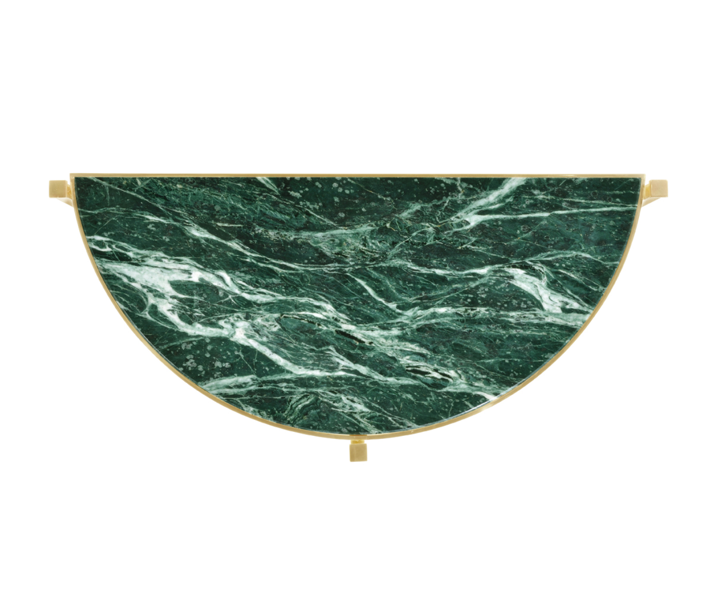 Small Solid Brass & Green Napoly Marble Top Demilune Console Table