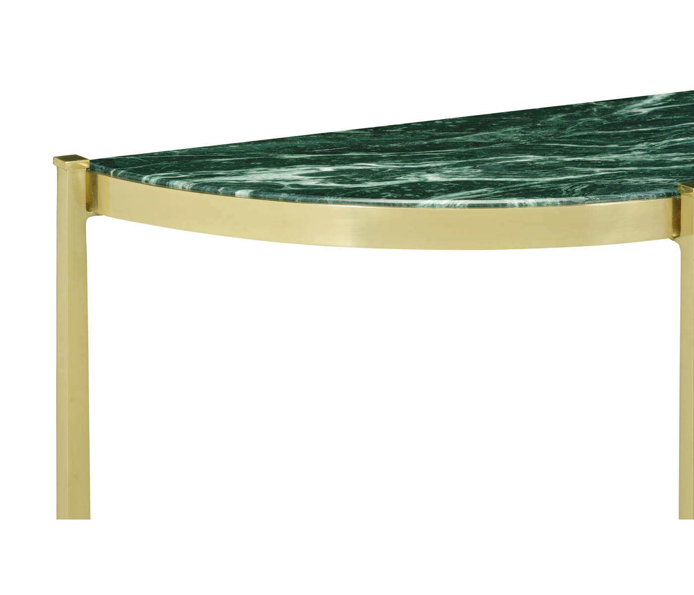 Small Solid Brass & Green Napoly Marble Top Demilune Console Table