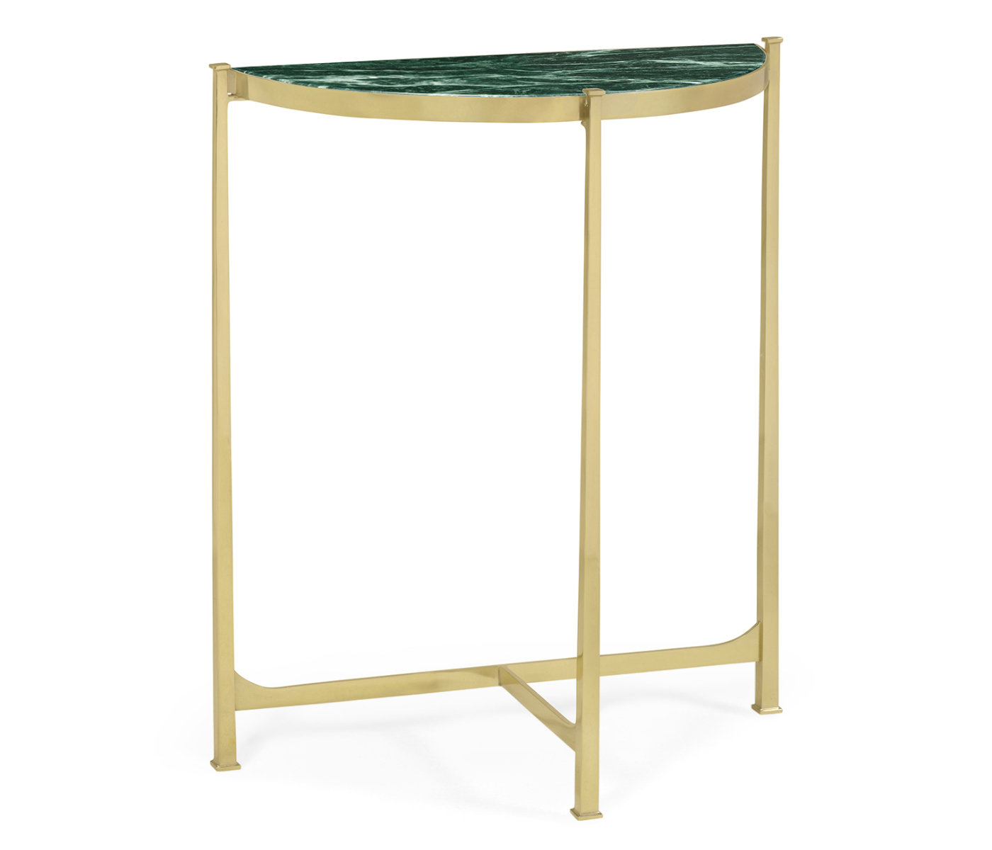 Small Solid Brass & Green Napoly Marble Top Demilune Console Table