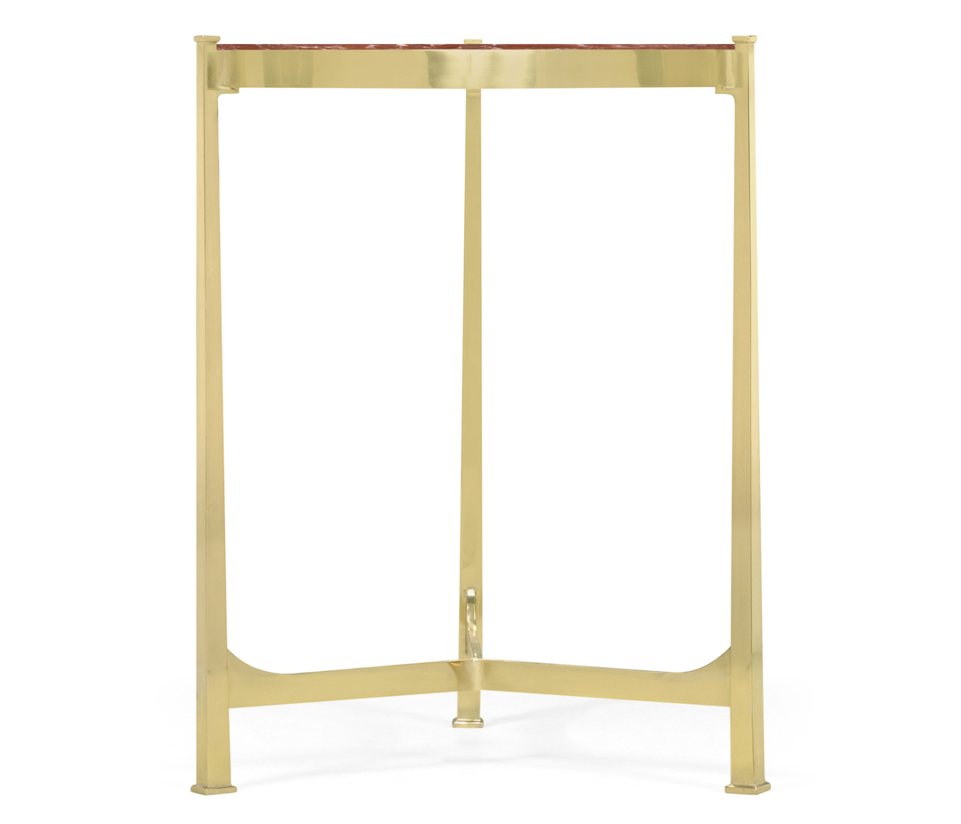 Small Solid Brass & Red Brazil Marble Top Demilune Console Table