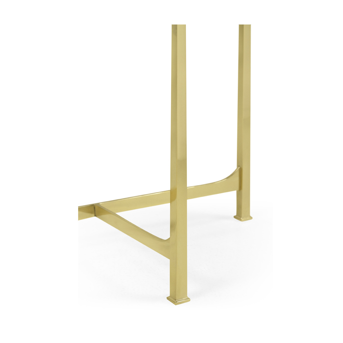 Small Solid Brass & Red Brazil Marble Top Demilune Console Table