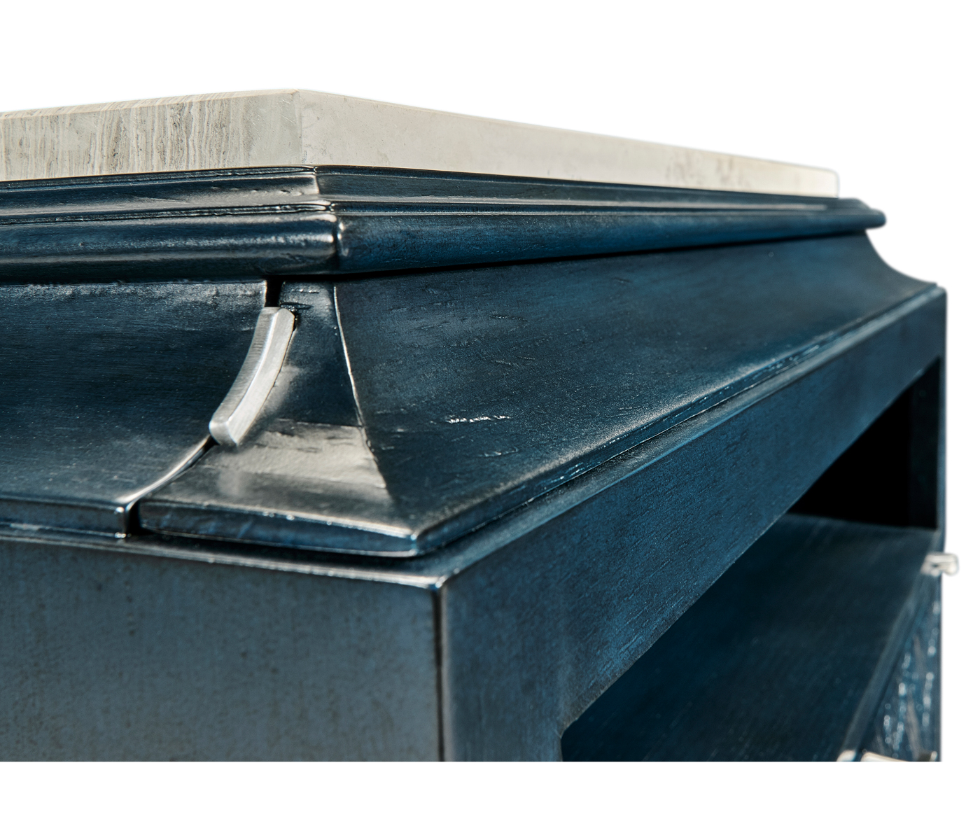 Antique Blue Oak Nightstand with Marble Top