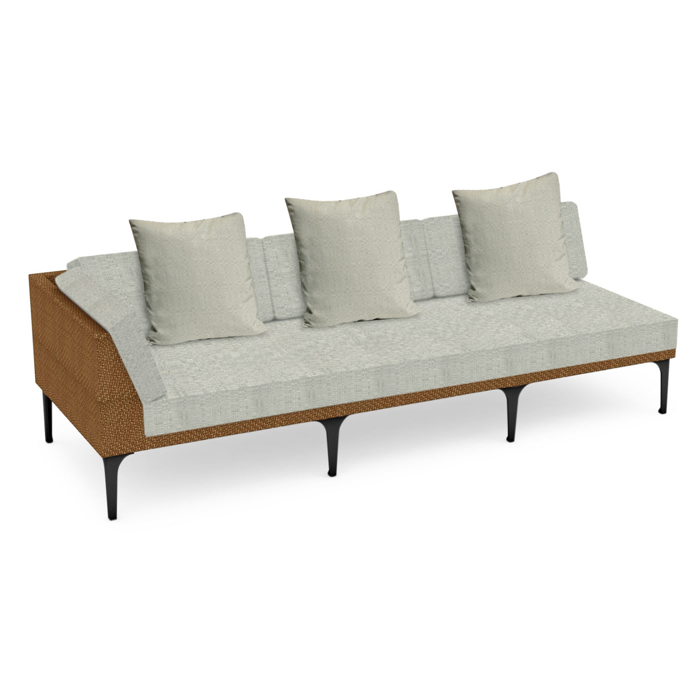 Tan Rattan Right Three-Seat Sofa Sectional 98