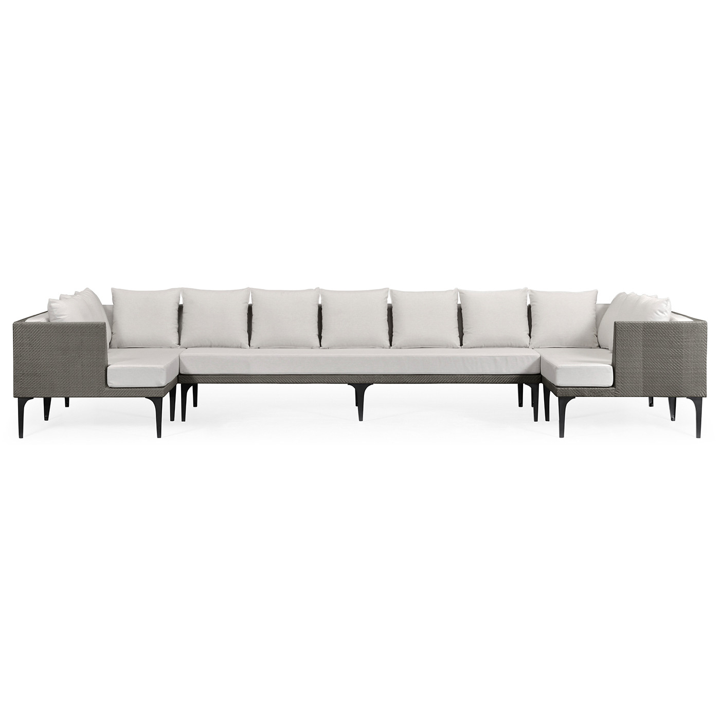 Dark Grey Rattan Outdoor Sectional Sofa Set, Upholstered in COM