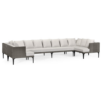 Dark Grey Rattan Outdoor Sectional Sofa Set, Upholstered in COM
