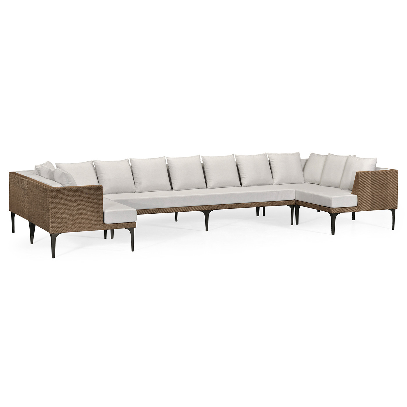 Tan Rattan Outdoor Sectional Sofa Set, Upholstered in COM