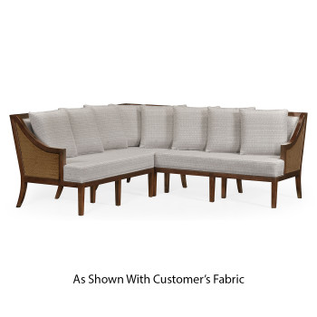 Tan Rattan Outdoor Corner Sofa, Upholstered in COM