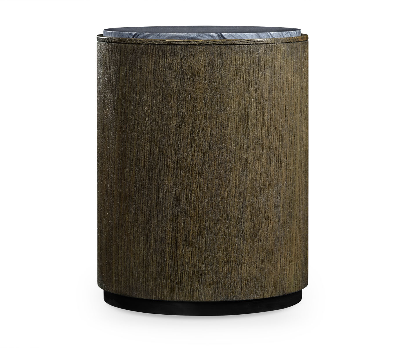 Round Oak End Table with a Grey Marble Top