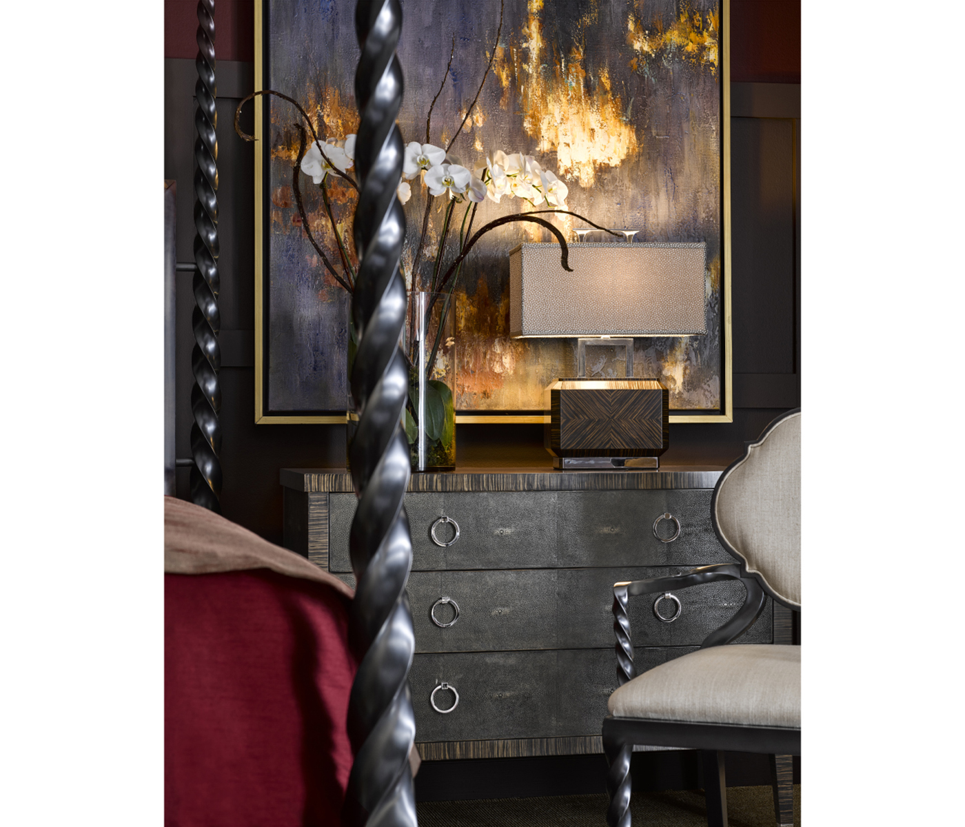 Tropical Walnut & Black Barleytwist Cali King Bed