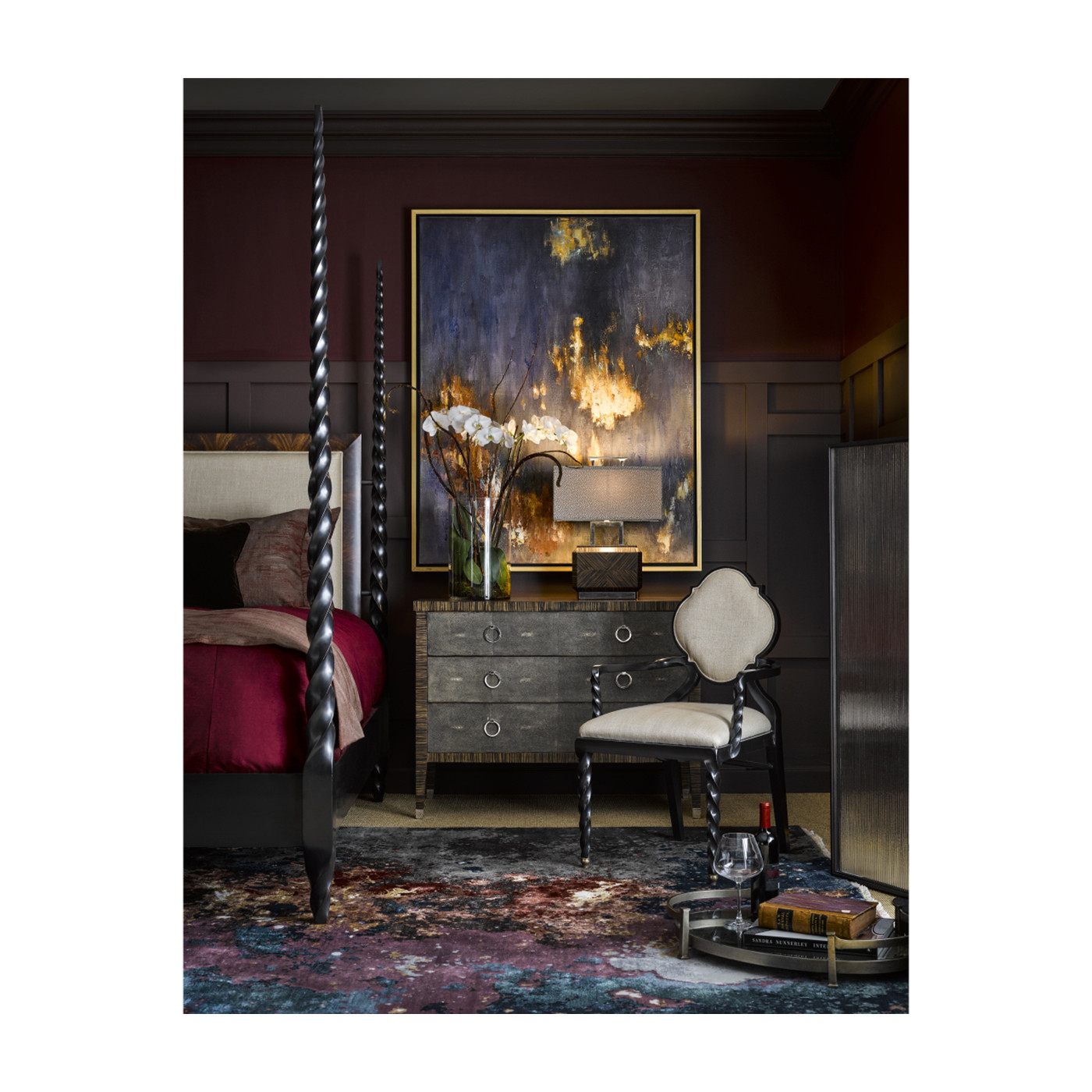 Tropical Walnut & Black Barleytwist UK Queen Bed