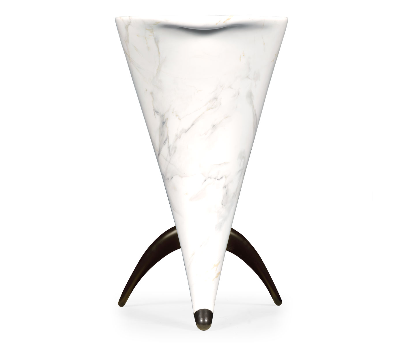 Horn Shaped Faux White & Grey Marble End Table