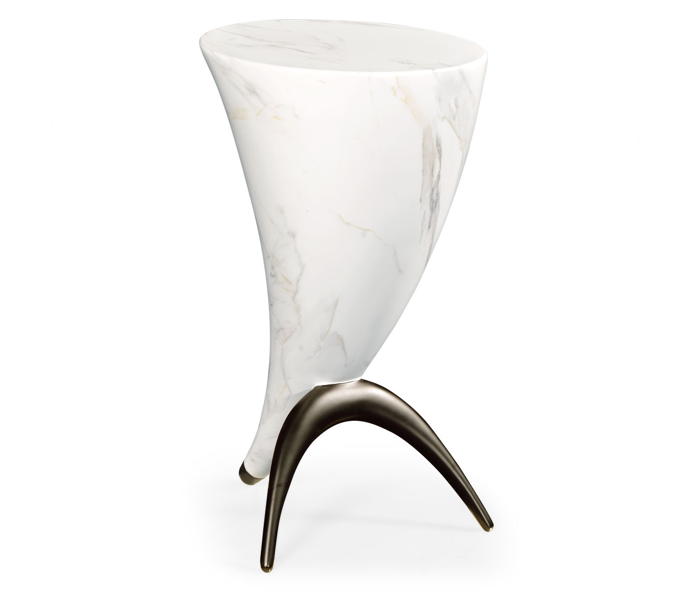 Horn Shaped Faux White & Grey Marble End Table