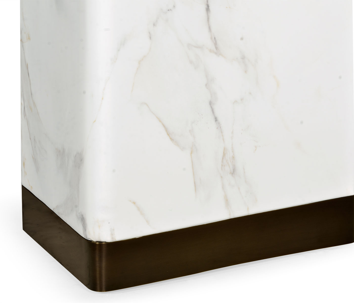 Round to L-Shape Faux White & Grey Marble End Table