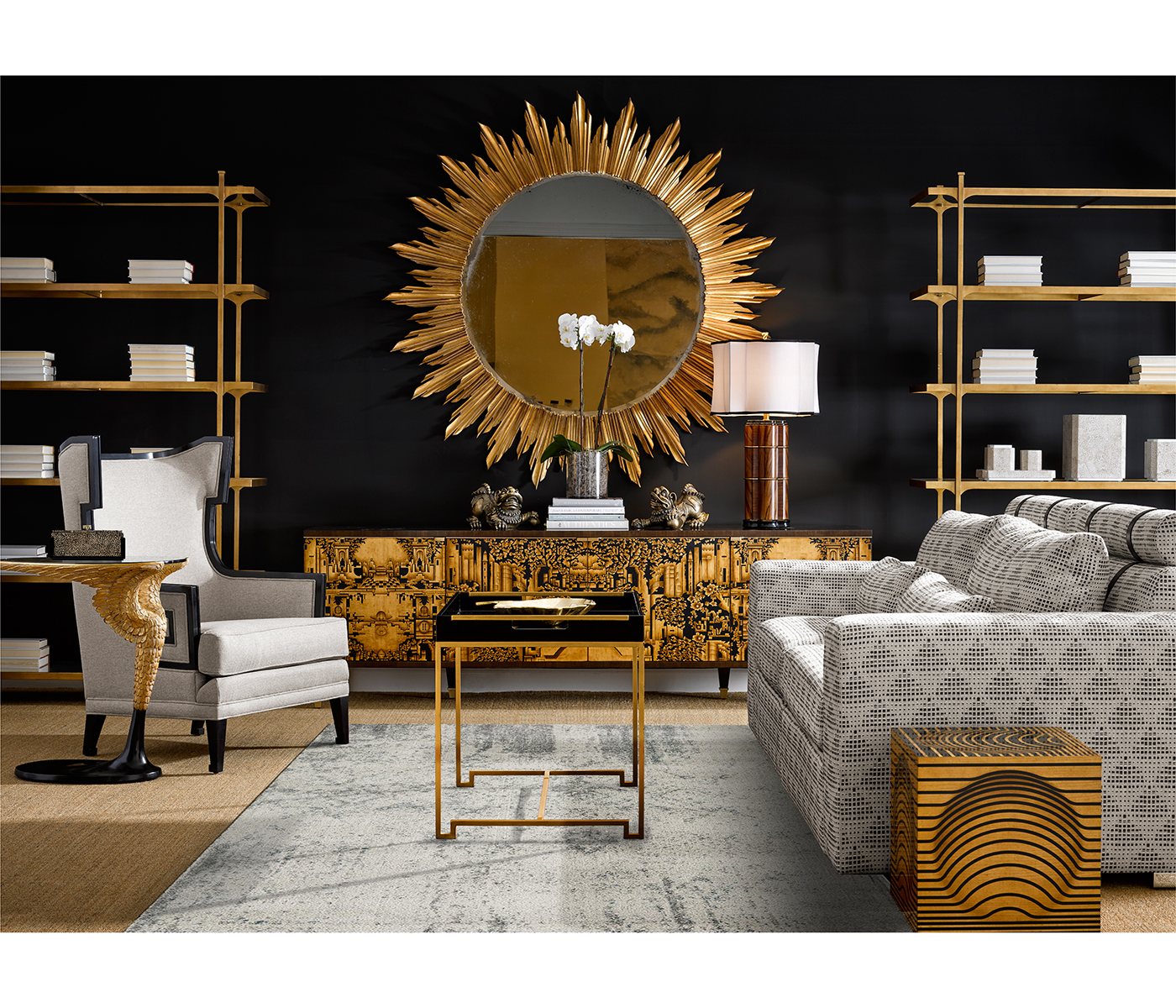 Dark Gold Walnut & Hand Painted TV Cabinet