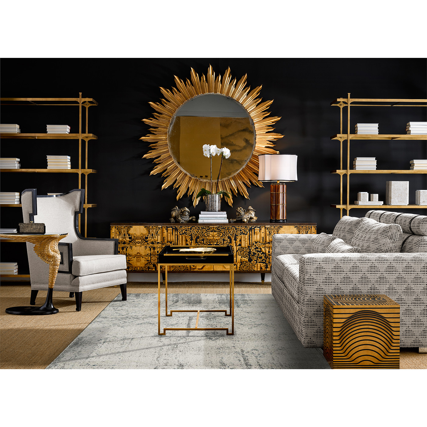 Dark Gold Walnut & Hand Painted TV Cabinet