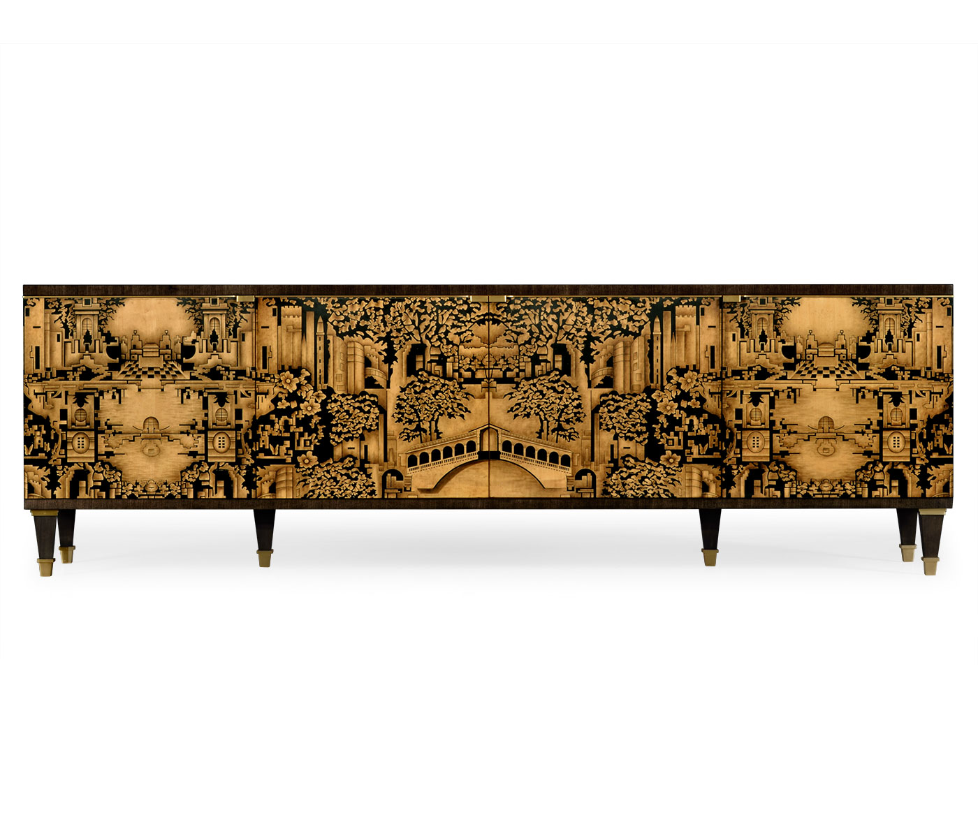 Dark Gold Walnut & Hand Painted TV Cabinet