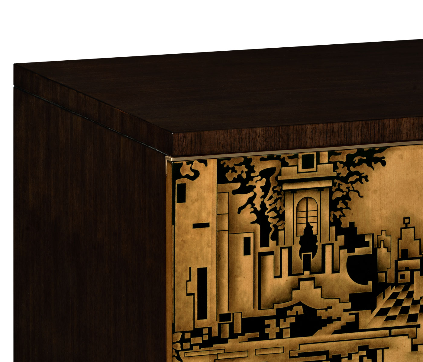 Dark Gold Walnut & Hand Painted TV Cabinet