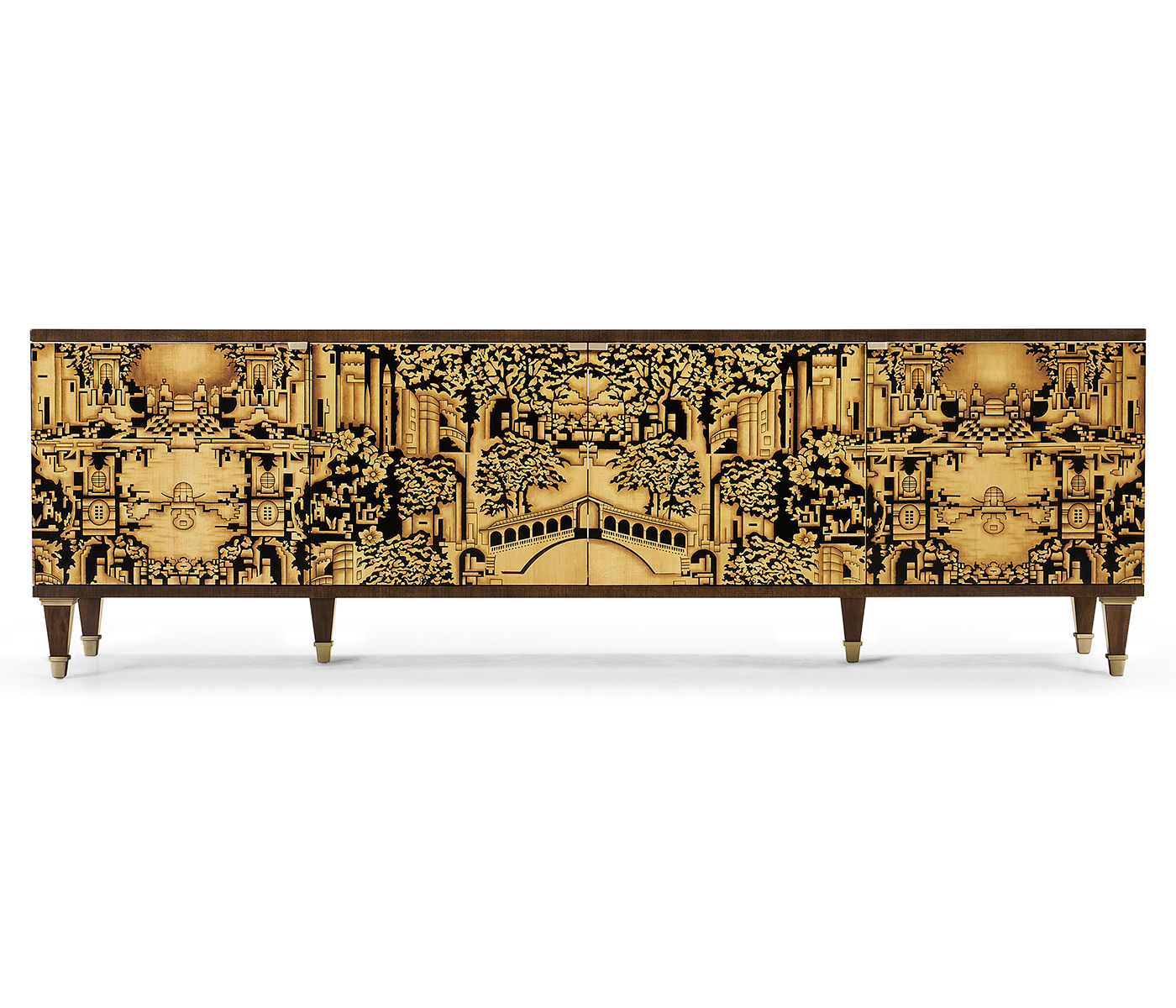 Dark Gold Walnut & Hand Painted TV Cabinet