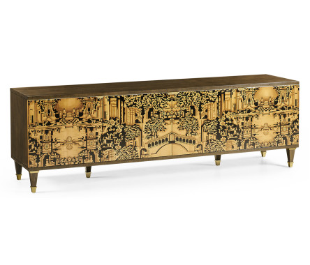 Dark Gold Walnut & Hand Painted TV Cabinet