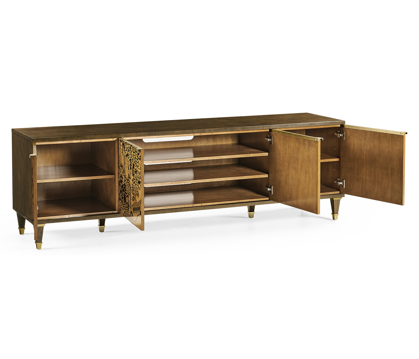 Dark Gold Walnut & Hand Painted TV Cabinet
