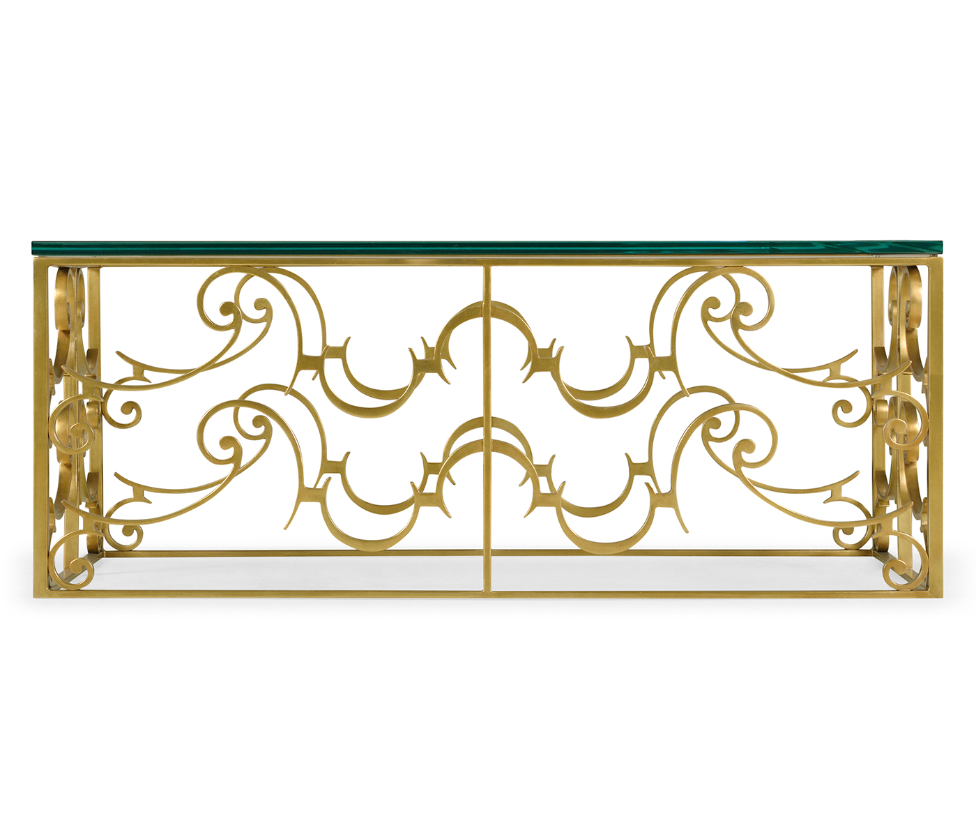 Rectangular Arabesque Gilded Iron Coffee Table with 20mm Clear Glass Top