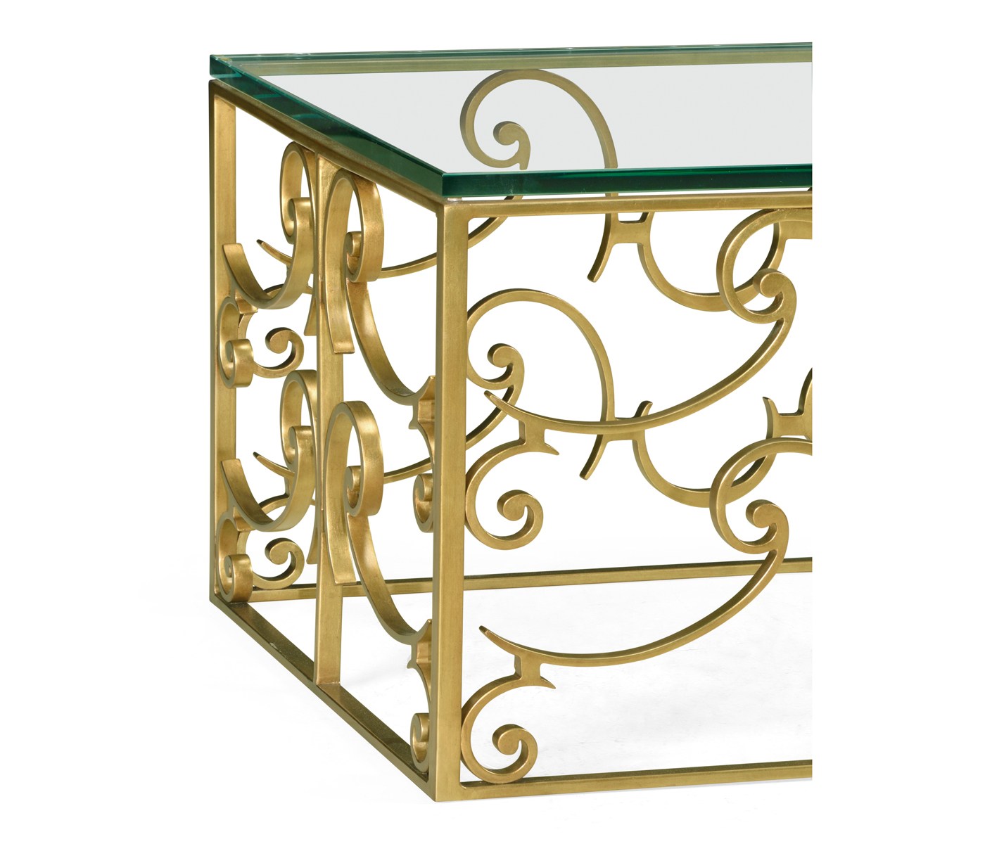 Rectangular Arabesque Gilded Iron Coffee Table with 20mm Clear Glass Top