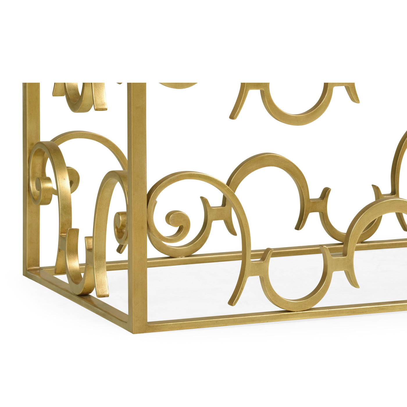 Rectangular Arabesque Gilded Iron End Table with 20mm Clear Glass Top