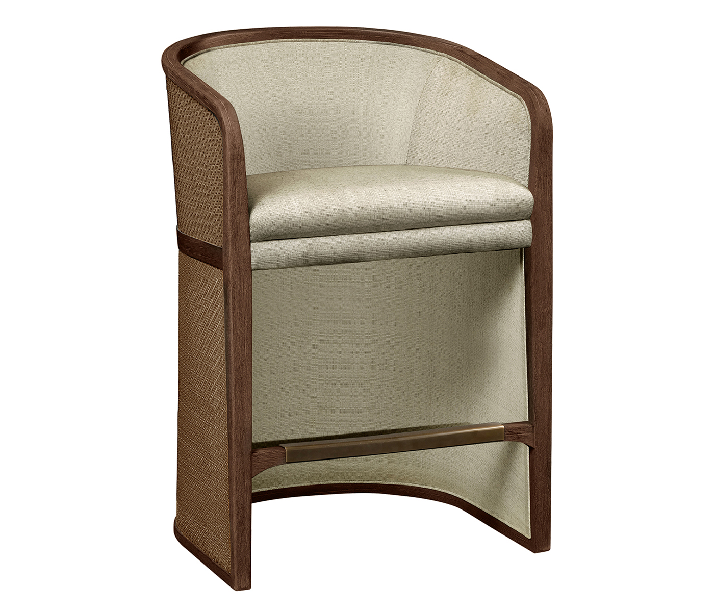 Walnut & Tan Rattan Tub Counter Stool