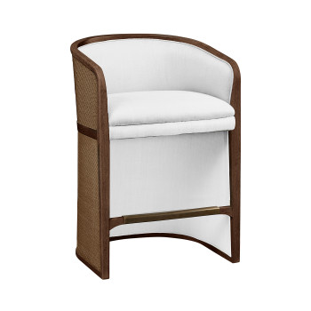 Walnut & Tan Rattan Tub Counter Stool