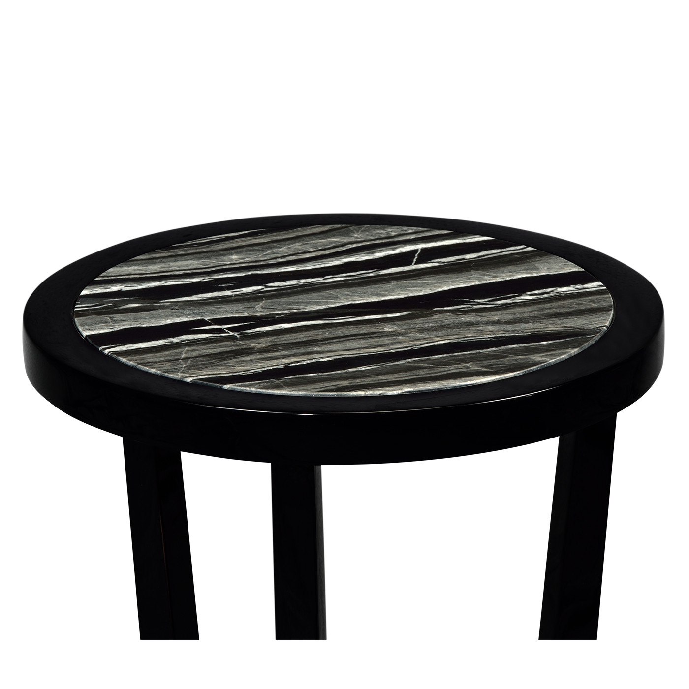 Small Black Gloss Side Table with Marble Top