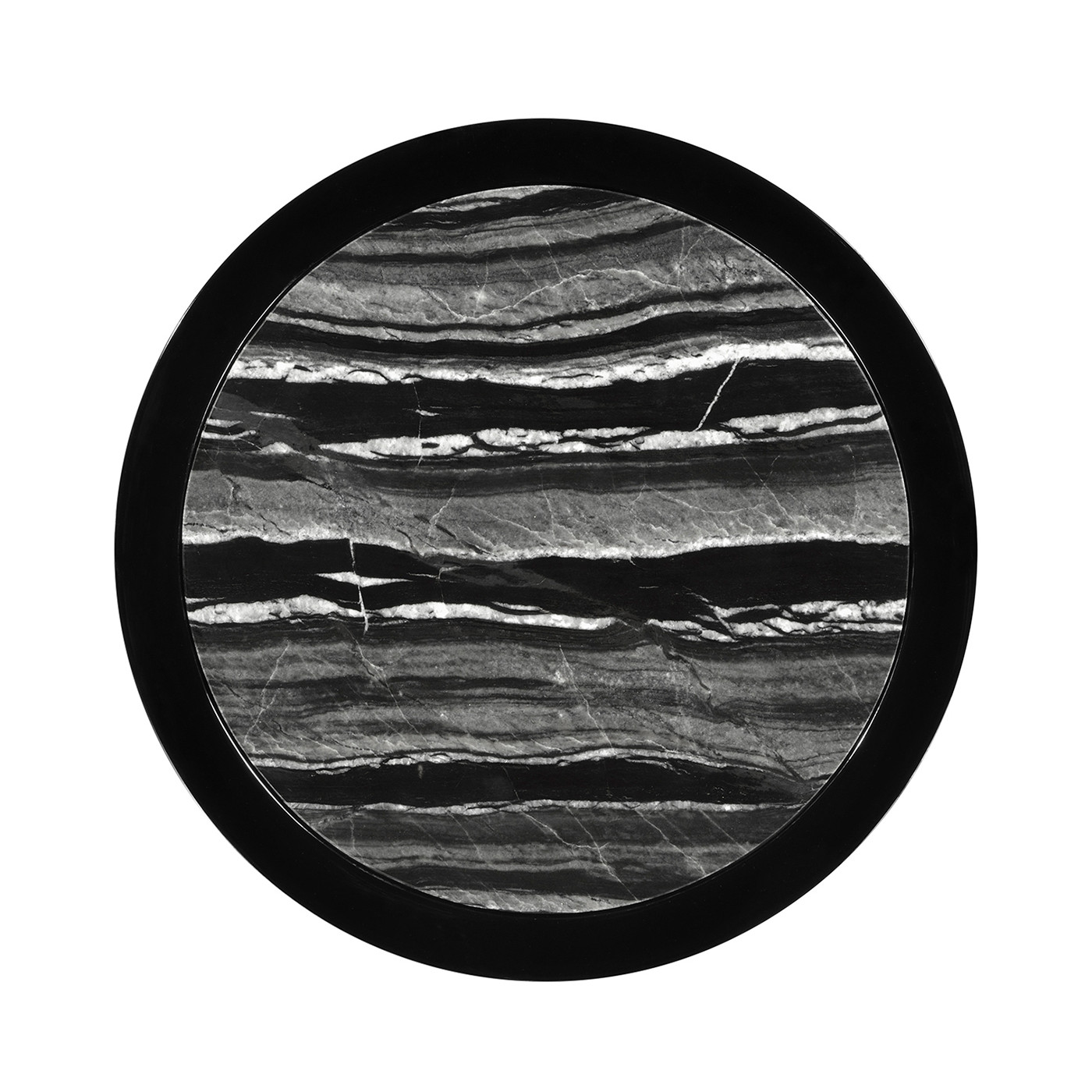 Small Black Gloss Side Table with Marble Top