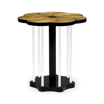 Op Art Floral Bright Satinwood & Acrylic Lamp Table