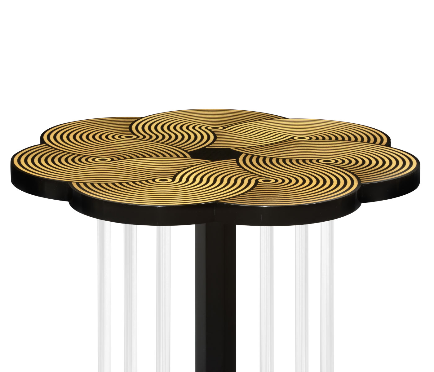 Op Art Floral Bright Satinwood & Acrylic Lamp Table