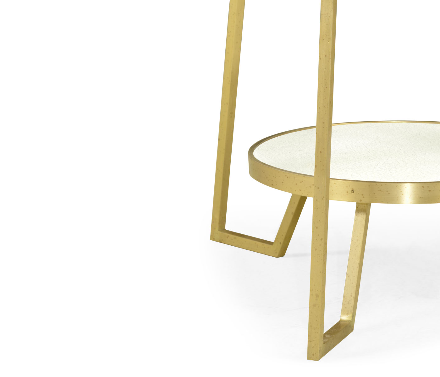 Round Ivory Crackle Ceramic Laquered Lamp Table