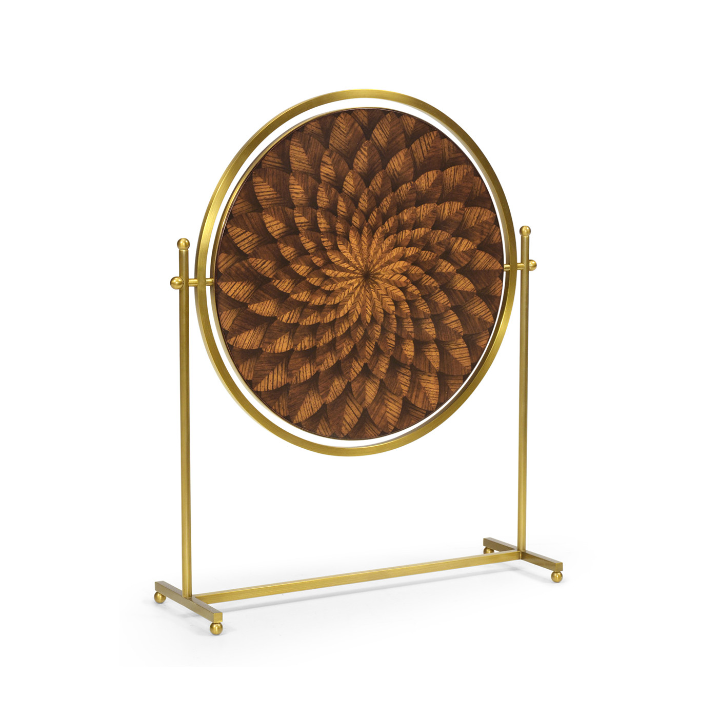Round Antique Brass & Zebrano Dressing Table Mirror